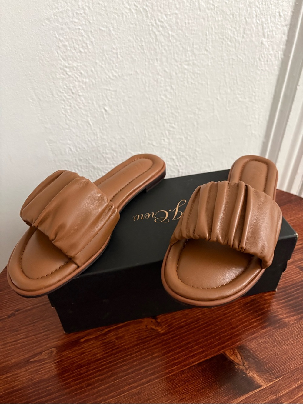 J. Crew Dark Nutmeg Slide Sandals